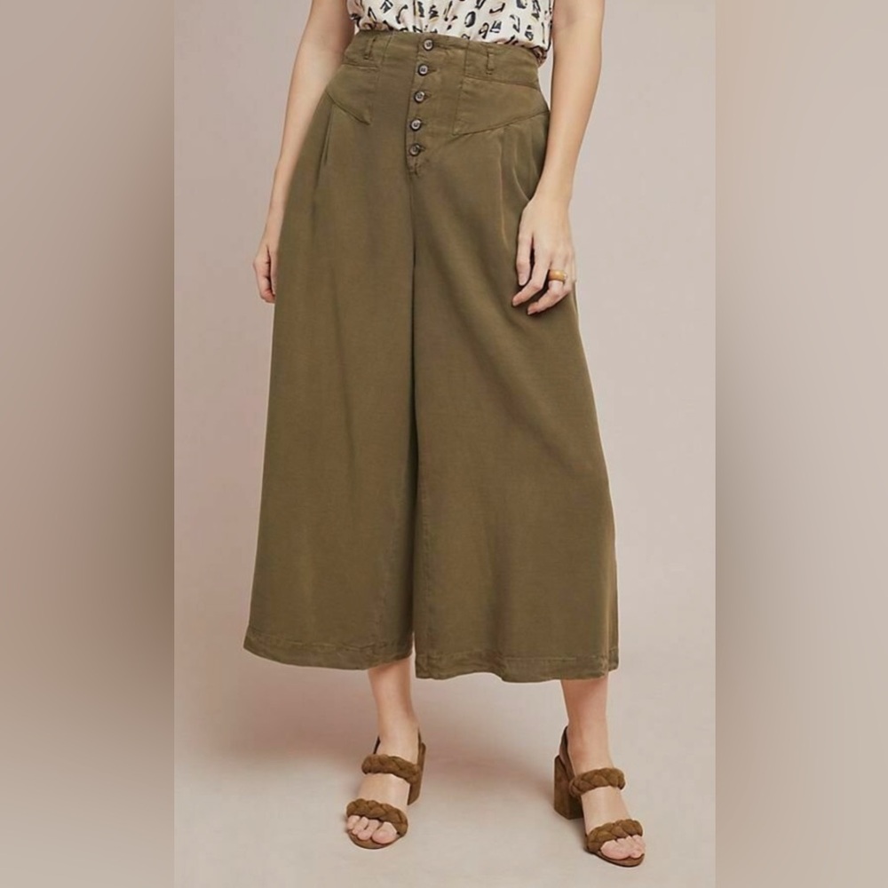 Anthropologie Oceanside Linen Blend Wide Leg Pants